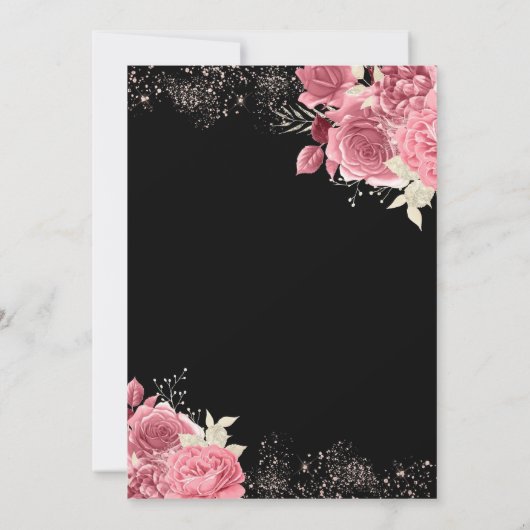 Elegant Black Roos Gold Champagne Adult Birthday Kaart (Achterkant)