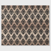 Elegant Black Roos Gold Damask Cadeaupapier (Vlak)