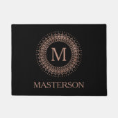 Elegant Black & Roos Gold Family Name Monogram Deurmat (Voorkant)