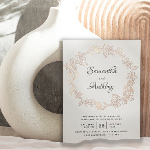 Elegant Black Roos Gold Floral Wreath Wedding Folie Uitnodiging