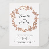 Elegant Black Roos Gold Floral Wreath Wedding Folie Uitnodiging (Voorkant)