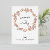 Elegant Black Roos Gold Floral Wreath Wedding Folie Uitnodiging (Staand Voorkant)