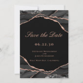 Elegant Black Roos Gold Foil Agate Weddenfoto Save The Date (Voorkant)