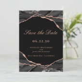 Elegant Black Roos Gold Foil Agate Weddenfoto Save The Date (Staand voorkant)