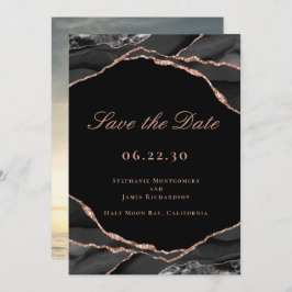Elegant Black Roos Gold Foil Agate Weddenfoto Save The Date