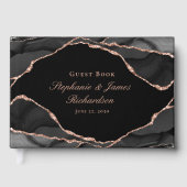 Elegant Black Roos Gold Foil Agate Wedding Gastenboek (Voorkant)
