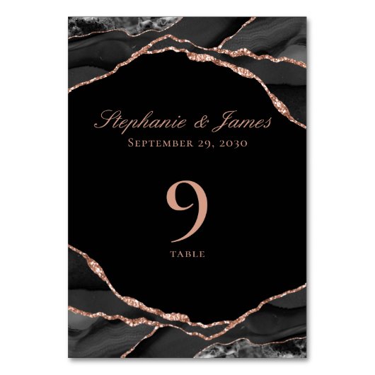 Elegant Black Roos Gold Foil Agate Wedding Kaart (Voorkant)