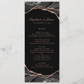 Elegant Black Roos Gold Foil Agate Wedding Menu (Voorkant)