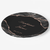 Elegant Black Roos Gold Foil Agate Wedding Papieren Bordje (Gekanteld)
