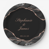 Elegant Black Roos Gold Foil Agate Wedding Papieren Bordje (Voorkant)