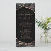 Elegant Black Roos Gold Foil Agate Wedding Programmakaart (Staand voorkant)