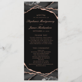 Elegant Black Roos Gold Foil Agate Wedding Programmakaart