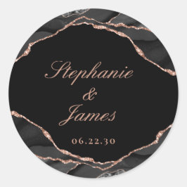Elegant Black Roos Gold Foil Agate Wedding Ronde Sticker