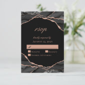 Elegant Black Roos Gold Foil Agate Wedding RSVP Kaartje (Staand voorkant)
