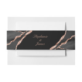Elegant Black Roos Gold Foil Agate Wedding Uitnodigingen Wikkel