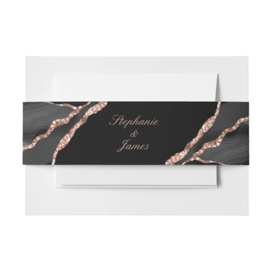 Elegant Black Roos Gold Foil Agate Wedding Uitnodigingen Wikkel (Voorkant Voorbeeld)