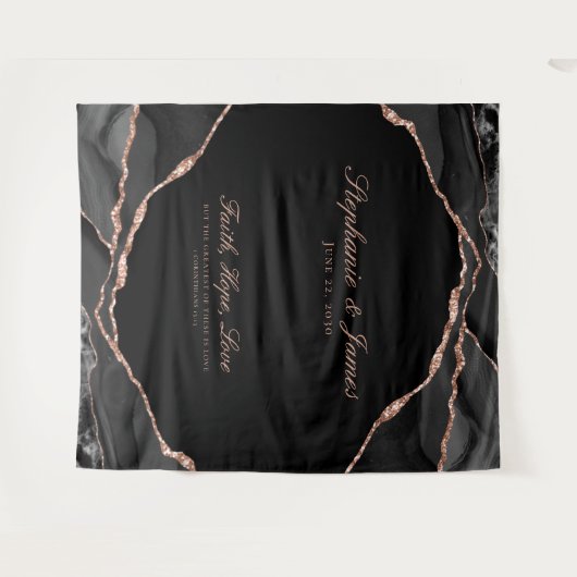 Elegant Black Roos Gold Foil Agate Wedding Wandkleed (Voorkant (horizontaal))