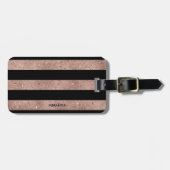 Elegant Black Roos Gold Glitter Striped Bagagelabel (Voorkant horizontaal)