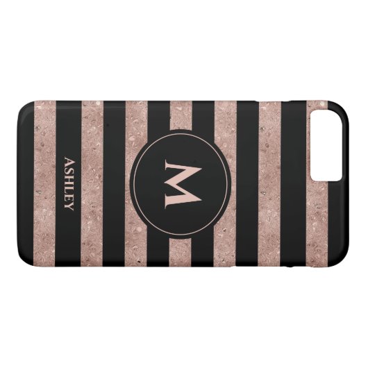 Elegant Black Roos Gold Glitter Striped Monogram Case-Mate iPhone Case (Achterkant (Horizontaal))