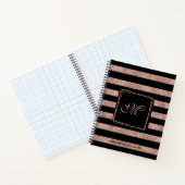 Elegant Black Roos Gold Glitter Striped Monogram Notitieboek (Binnen)