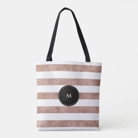 Elegant Black Roos Gold Glitter Striped Monogram Tote Bag (Achterkant)