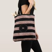 Elegant Black Roos Gold Glitter Striped Monogram Tote Bag (Dichtbij)