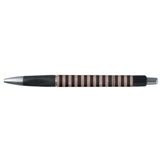 Elegant Black Roos Gold Glitter Striped Pen (Voorkant)