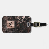 Elegant Black Roos Gold Marble Monogram Verticaal Bagagelabel (Voorkant horizontaal)