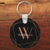 Elegant Black Roos Gold Monogram naam Geometric Sleutelhanger (Voorkant)