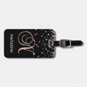 Elegant Black Roos Gold Monogram naam Letter 'N' Bagagelabel (Voorkant horizontaal)