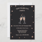 Elegant Black & Roos Gold New Years Eve Party Kaart (Voorkant)