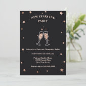 Elegant Black & Roos Gold New Years Eve Party Kaart (Staand voorkant)