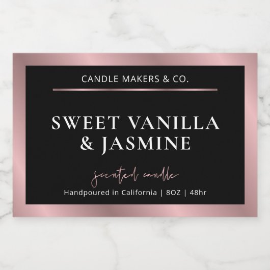 Elegant Black & Roos Gold productverpakkingslabel Voedselcontainer Etiket (Enkel label)