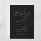 Elegant Black Roos Gold Script Minimalist Weddensc Kaart (Voorkant)