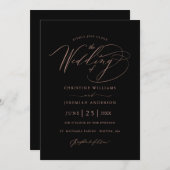 Elegant Black Roos Gold Script Minimalist Weddensc Kaart (Voorkant / Achterkant)