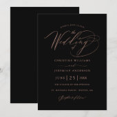 Elegant Black Roos Gold Script Minimalist Weddensc Kaart (Voorkant / Achterkant)