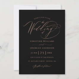 Elegant Black Roos Gold Script Minimalist Weddensc Kaart