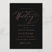 Elegant Black Roos Gold Script Minimalist Weddensc Kaart (Voorkant)
