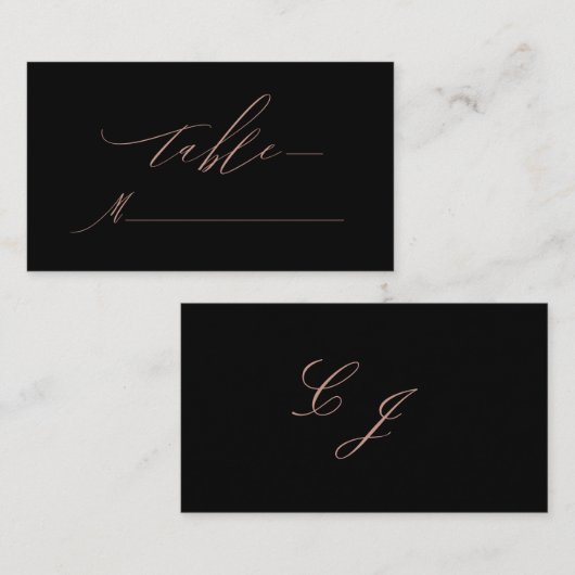 Elegant Black Roos Gold Script Monogram Weddenscha Plaatskaartje (Voorkant / Achterkant)