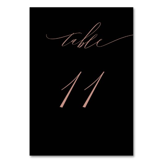 Elegant Black Roos Gold Script No. 11 Wedding Kaart (Voorkant)