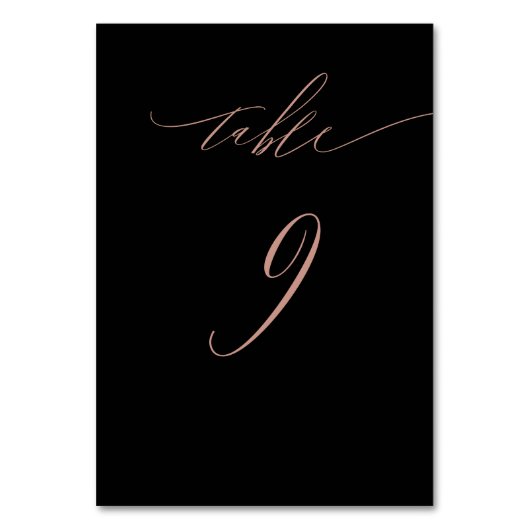Elegant Black Roos Gold Script No. 9 Wedding Kaart (Voorkant)