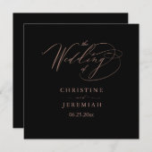 Elegant Black Roos Gold Script Typography Weddensc Programmakaart (Voorkant / Achterkant)