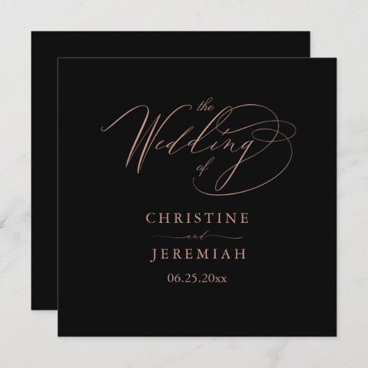 Elegant Black Roos Gold Script Typography Weddensc Programmakaart (Voorkant / Achterkant)