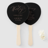 Elegant Black Roos Gold Script Weddenprogramma Handwaaier (Voorkant en achterkant)