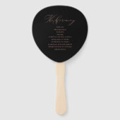 Elegant Black Roos Gold Script Weddenprogramma Handwaaier (Achterkant)