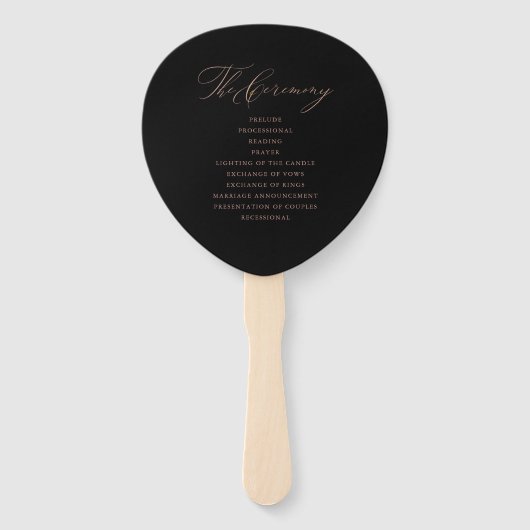 Elegant Black Roos Gold Script Weddenprogramma Handwaaier (Achterkant)