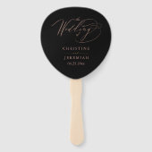 Elegant Black Roos Gold Script Weddenprogramma Handwaaier (Voorkant)