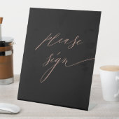 Elegant Black Roos Gold Script Weduwboek Reclamebord Met Voetstuk (Insitu)