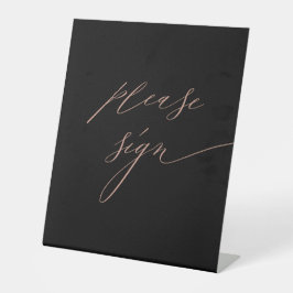 Elegant Black Roos Gold Script Weduwboek Reclamebord Met Voetstuk