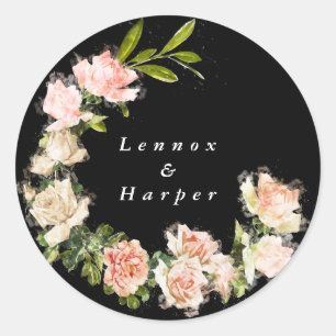Elegant Black Roos Romance Wedding Ronde Sticker